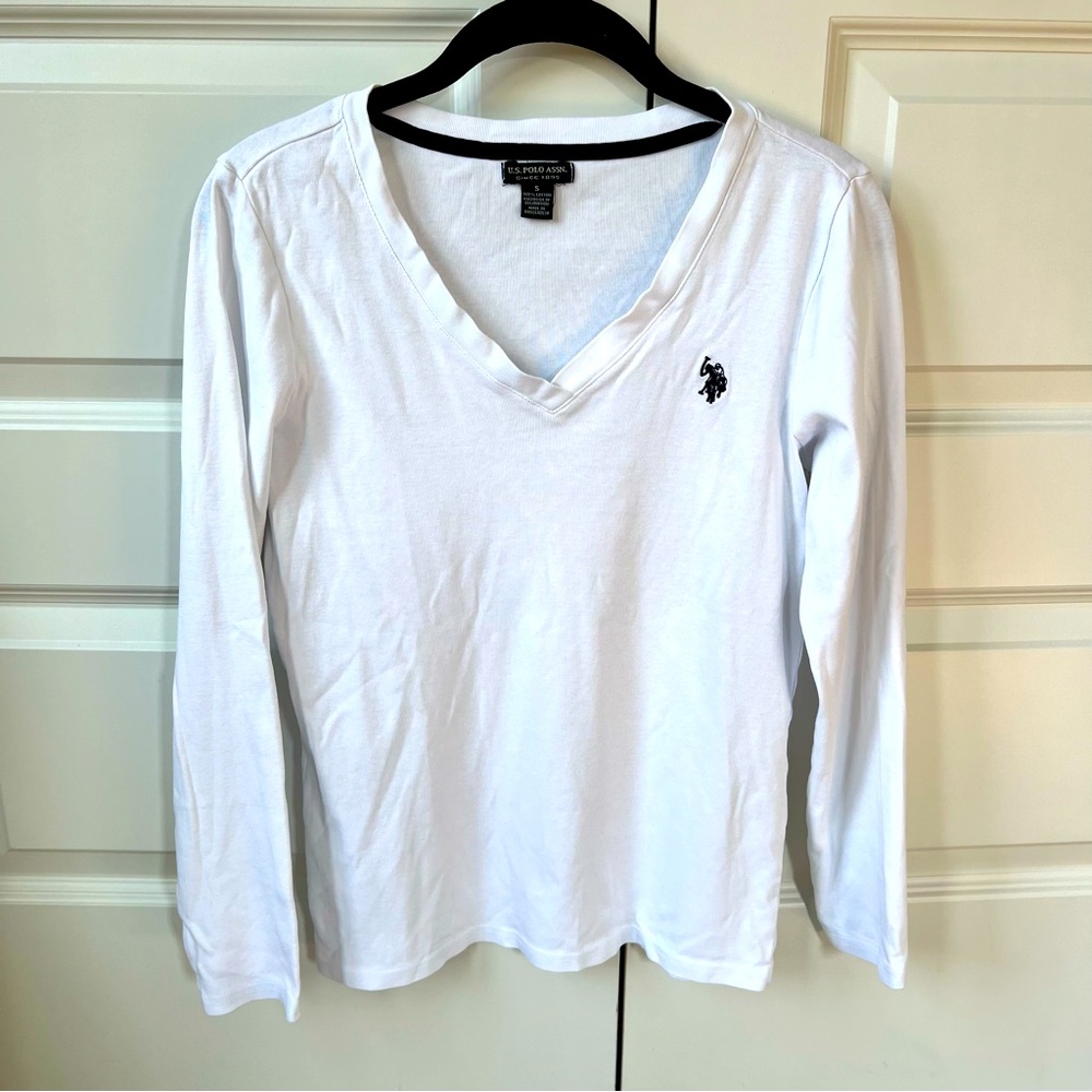 ✨U.S. Polo Assn. White Fitted Long Sleeve T-Shirt